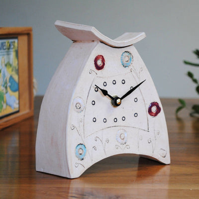 Daisy Mantel Clock in White, Burgundy and Turquoise