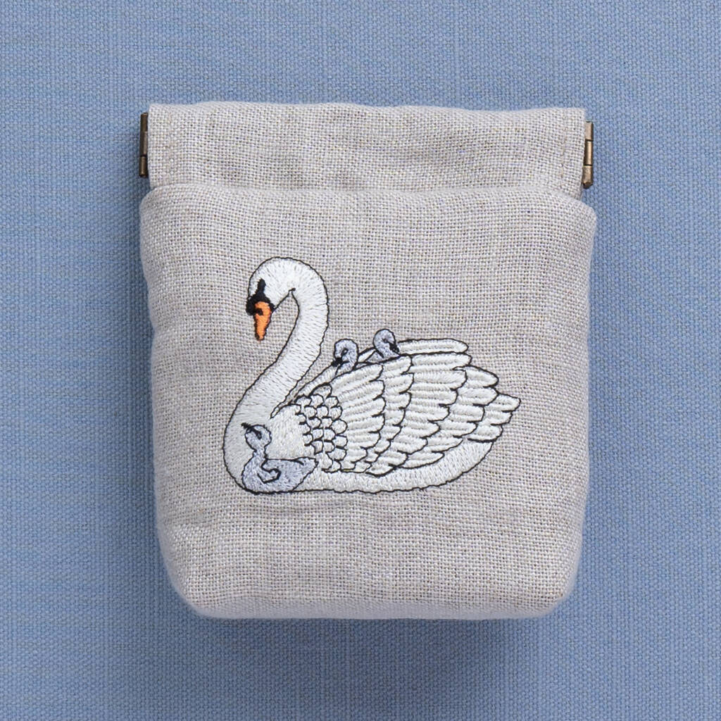 Embroidered Swan Snap Purse