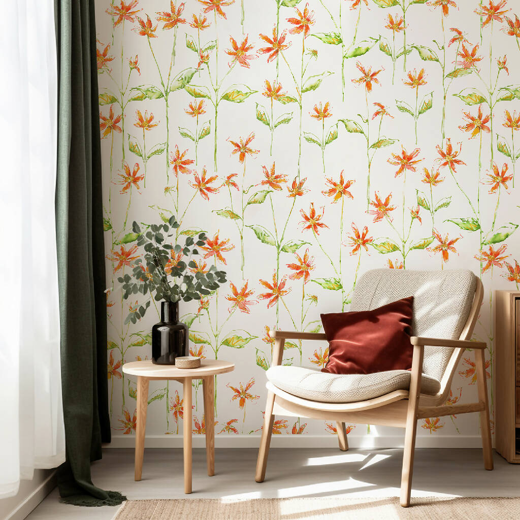 orange-daisies-interior-eco-wallpaper