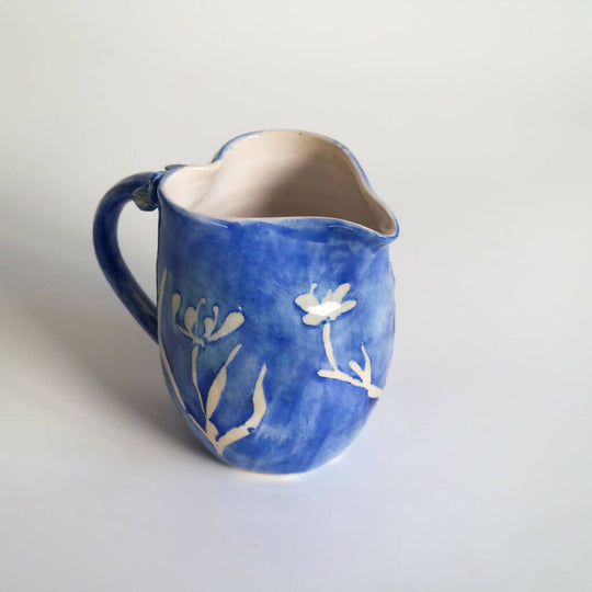 Stoneware Clay Heart Jug in Blue Flower Design