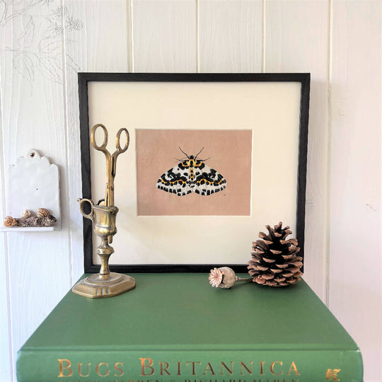 Magpie Moth Silk Hand Embroidered Art