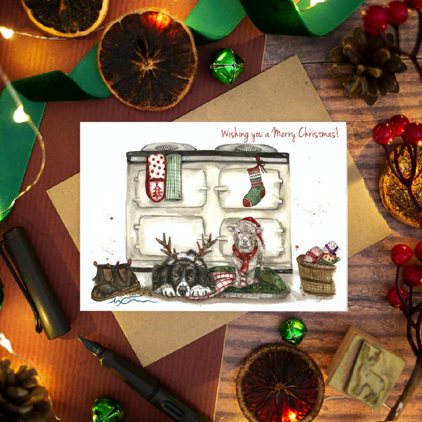 'Christmas Morning' Collie, Lamb and Aga Christmas Card