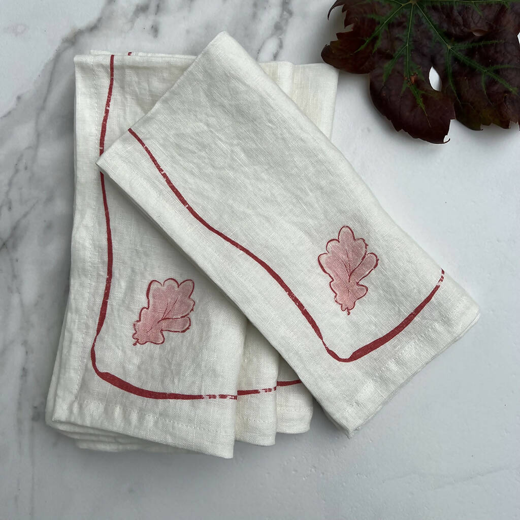 Oak Leaf Linen Napkins Set of 4