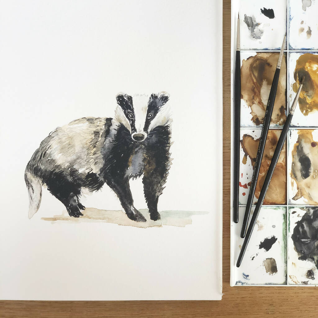 Badger Watercolour Art Print