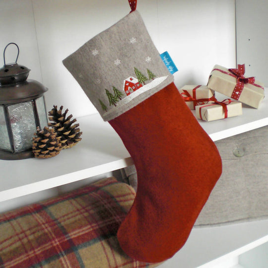 Embroidered Winter Lodge Christmas Stocking
