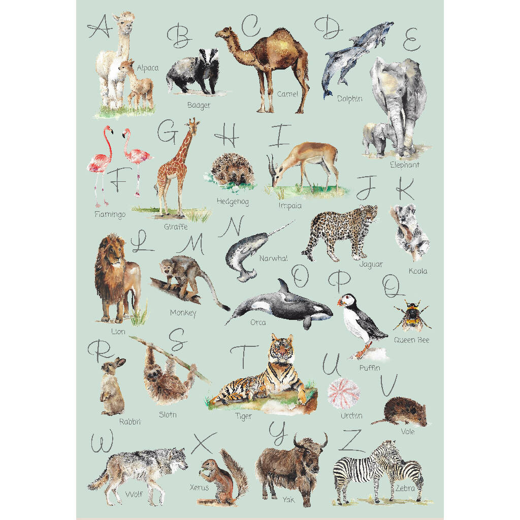 Animal Alphabet Watercolour Print