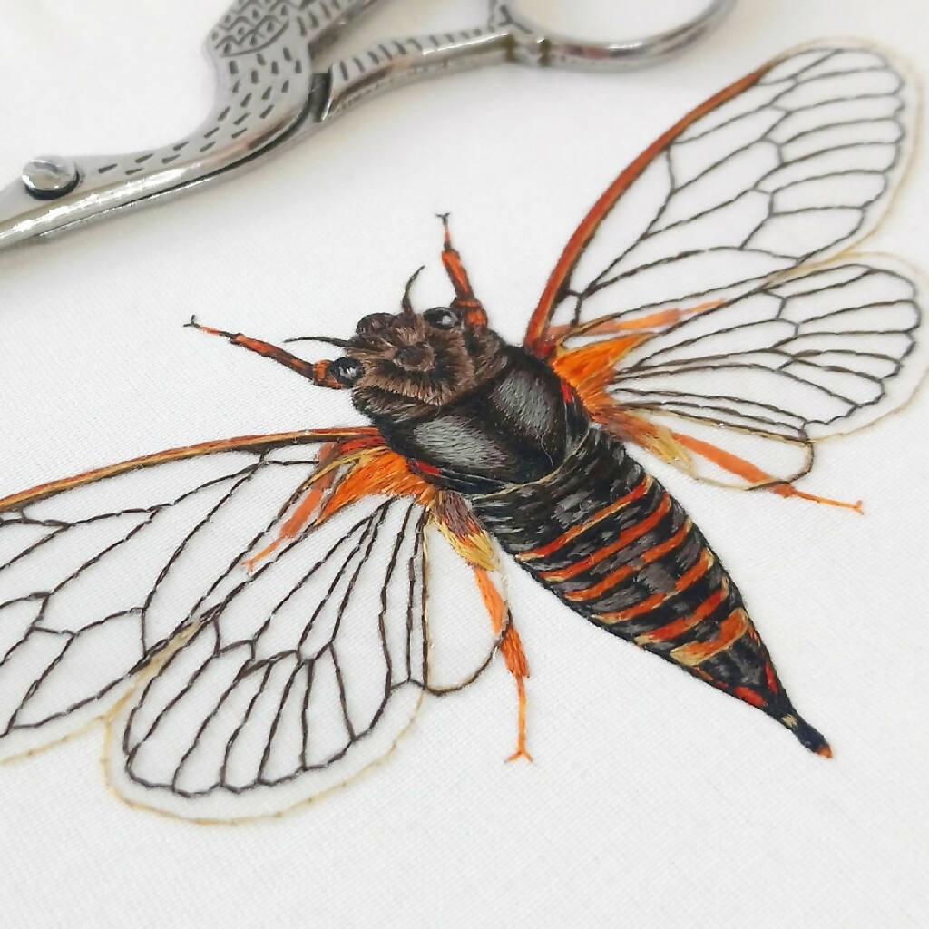 Cicada Silk Hand Embroidered Art