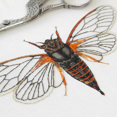 Cicada Silk Hand Embroidered Art