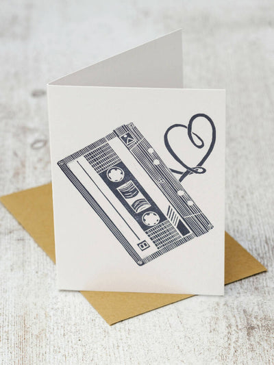 Love a Mix Tape A6 Lino Print Greeting Card