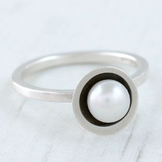Stackable Pearl Ring in Solid Sterling Silver