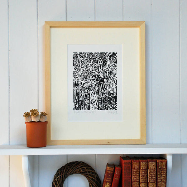 Hare in the barley - Open Ended Edition - Original Linocut Print