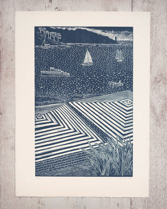 View from Hotel Tresanton looking towards St. Anthonys Head Limited Edition Lino Print