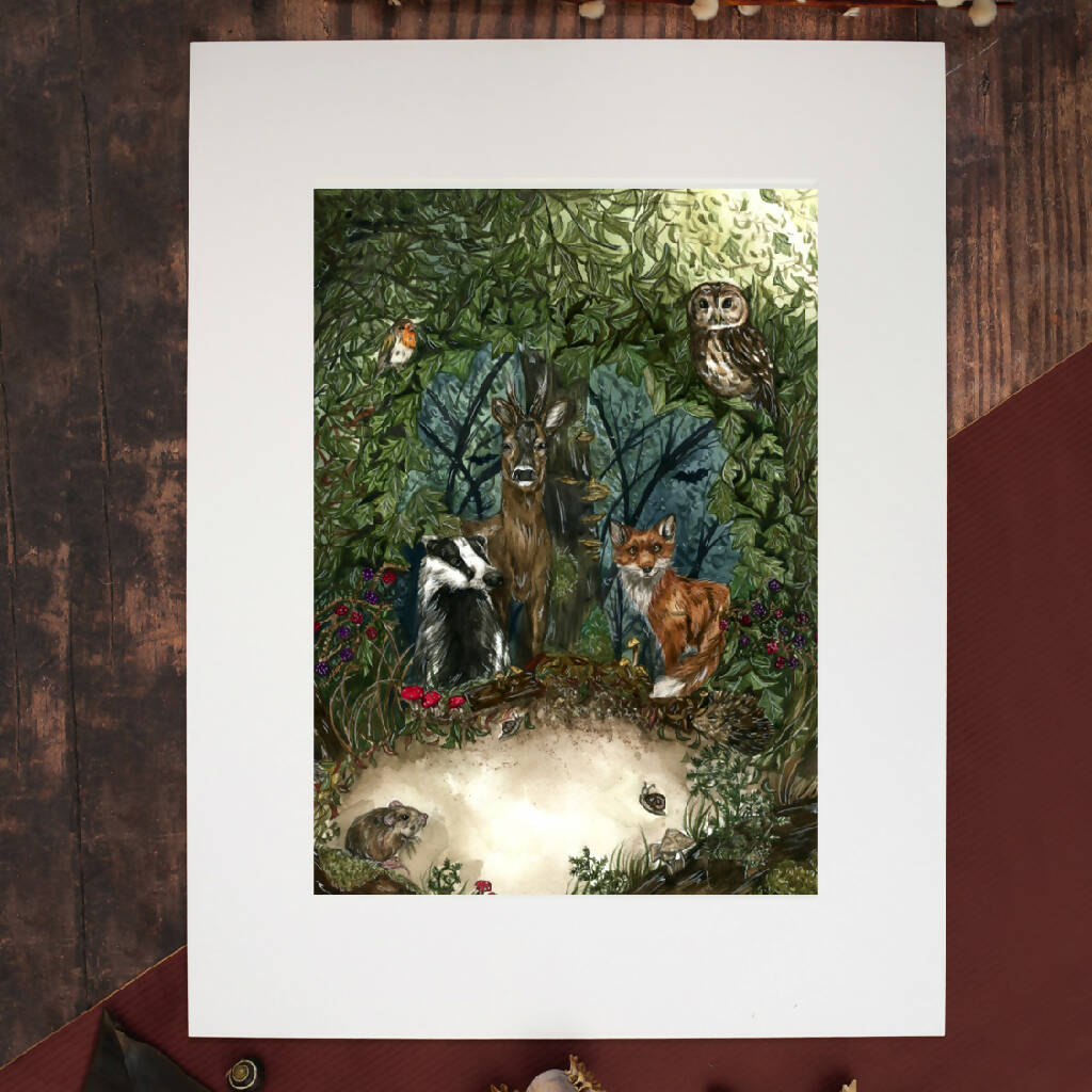 'The Little Hazel Wood' Fox, Badger and Woodland Friends Limited Edition Print