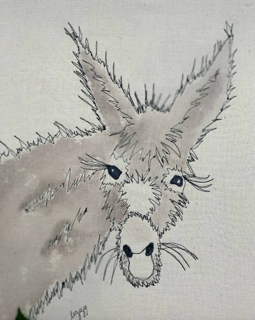 Hand painted and Machine Stitched Donkey Artwork