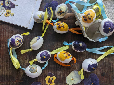 Easter Egg Shells Decorated with Pressed Flowers - Set of 6