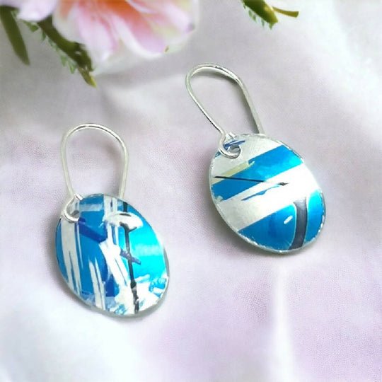 Cornflower Blue Inspired Oval Aluminium Earrings