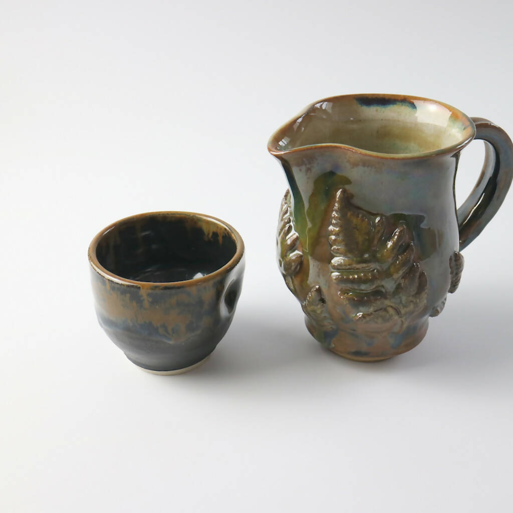 Stoneware Clay Jug with Botanical Detail