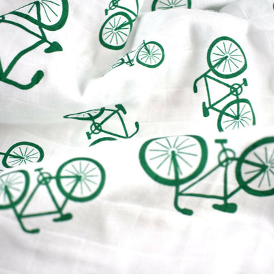 Bicycle print Muslin in 100% Organic Cotton