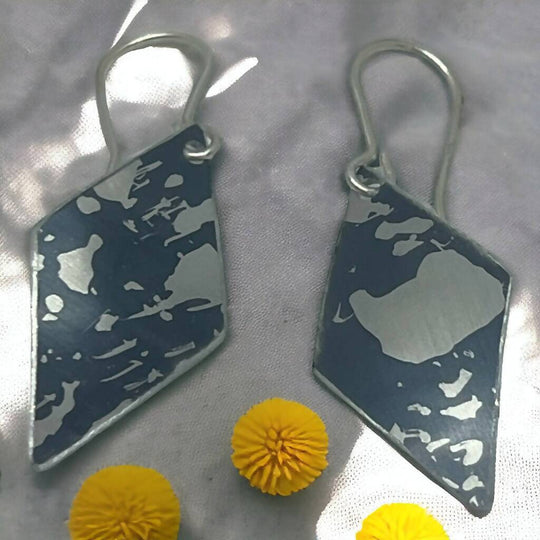 Billy Button Inspired Black Aluminium / Silver Earrings
