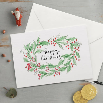 'Happy Christmas' Holly Wreath Christmas Card