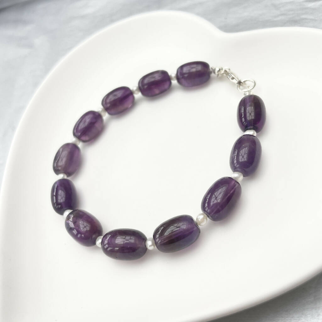 Amethyst and Freshwater Pearl Sterling Silver Bracelet