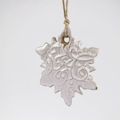 Ceramic Snowflake Hanging Ornament in Snow White Glaze