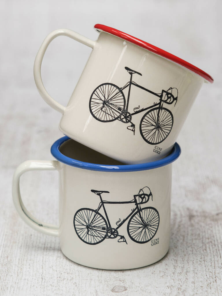 Bicycle Etched Enamel Mug