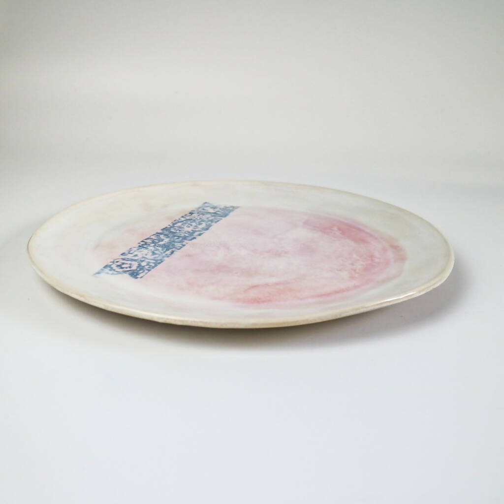 Stoneware Clay Plate In Pink Watercolour Design