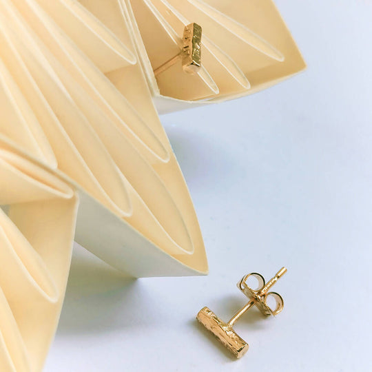 9ct Gold Textured "Bar" Stud Earrings