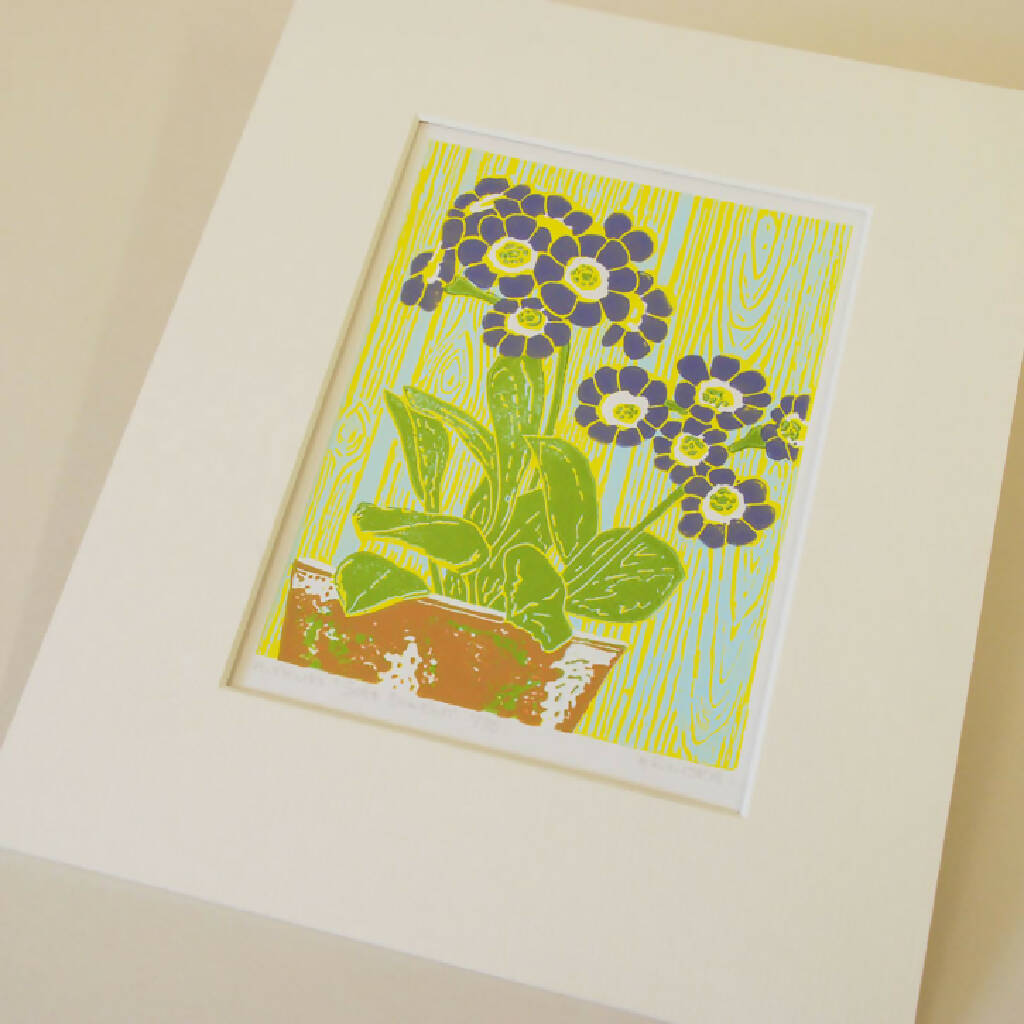 Auricula Autumn Raspberry - Limited Edition - Original Linocut Print