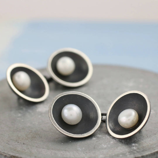 Double Sided Pearl Cufflinks in Solid Sterling Silver