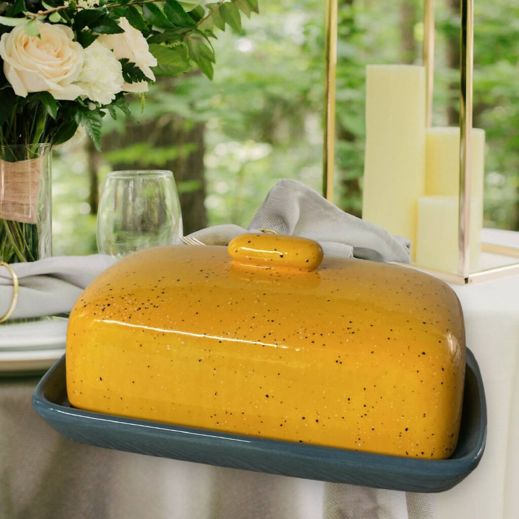 Yellow Butter Dish Lid with a Grey Dish