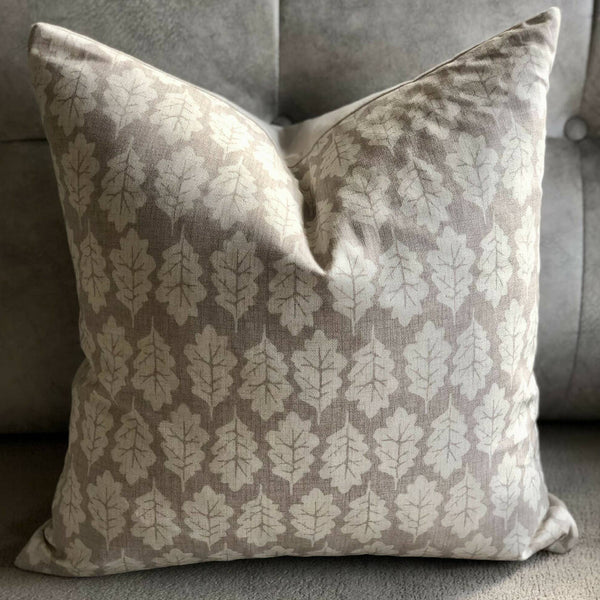 Oak Leaf & Cream Linen-Backed Cushion