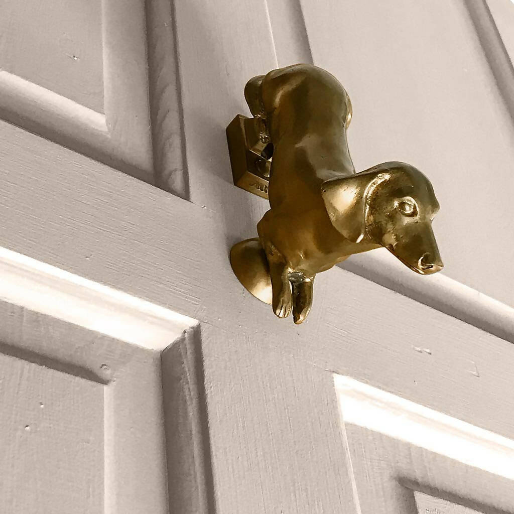 Huxley Dachshund Door Knocker in Aged Brass