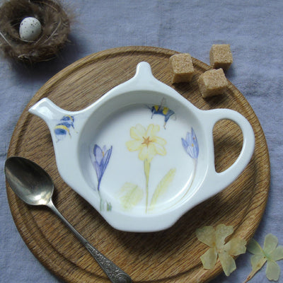 Bee and Spring Flower Bone China Teabag Tidy