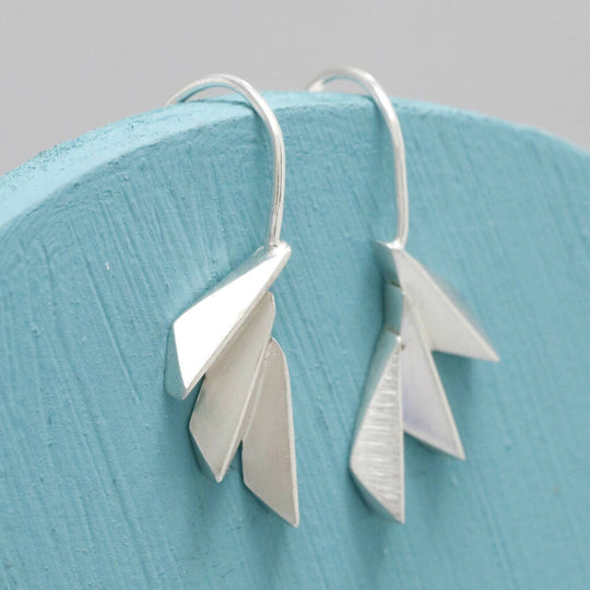 Geometric Fan Drop Earrings in Solid Sterling Silver