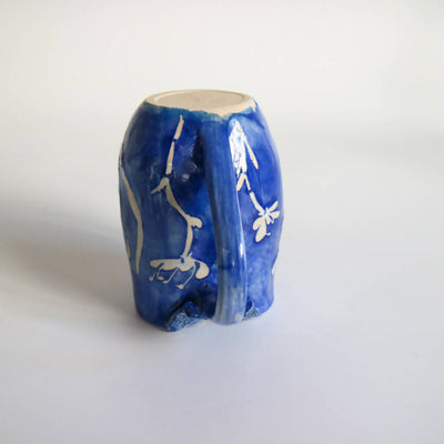 Stoneware Clay Heart Jug in Blue Flower Design