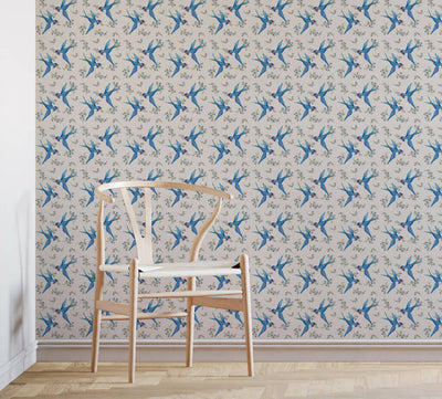 Swallow and Forget-Me-Not Sustainable Wallpaper