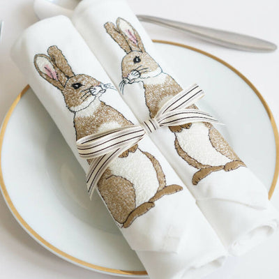 Natural Linen Embroidered Rabbit Napkins by Kate Sproston Design