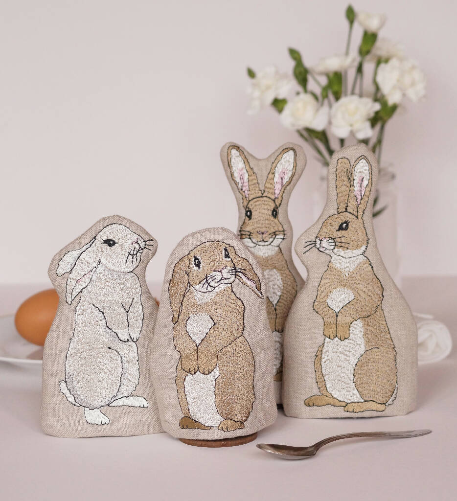 Ivory Cotton Embroidered Rabbit Napkins by Kate Sproston Design