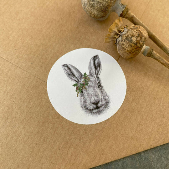 30 Festive Hare Christmas Stickers - (15 per sheet)