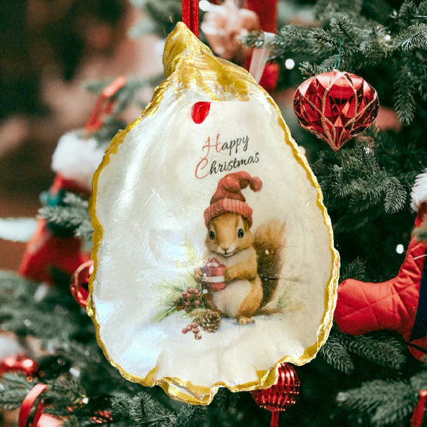 Christmas Squirrel Oyster Ornament