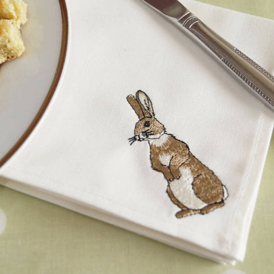 Embroidered Rabbit Cocktail Napkins - Set of Four