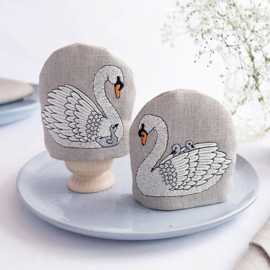 Embroidered Swan Egg Cosy
