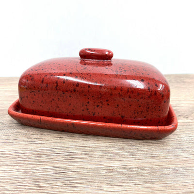 Butter Dish with Lid Speckled Red Glaze