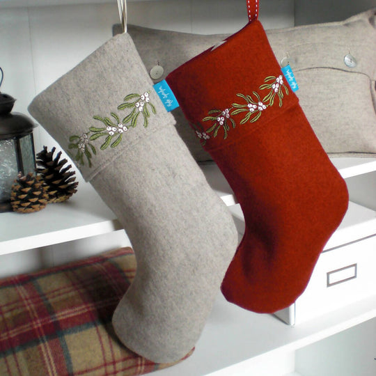 Embroidered Mistletoe Christmas Stocking