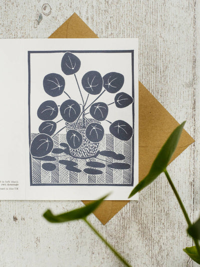 Chinese Money Plant A6 Lino Print Greeting Card