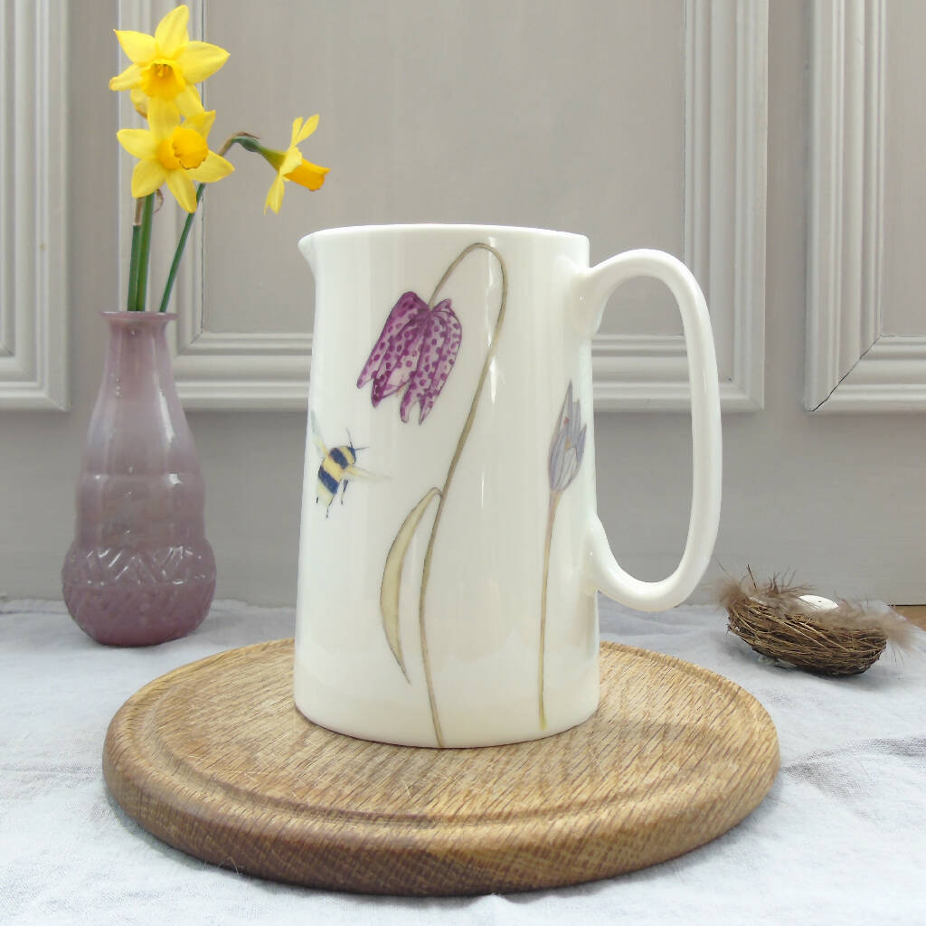 Bee and Spring Flowers Bone China One Pint Jug