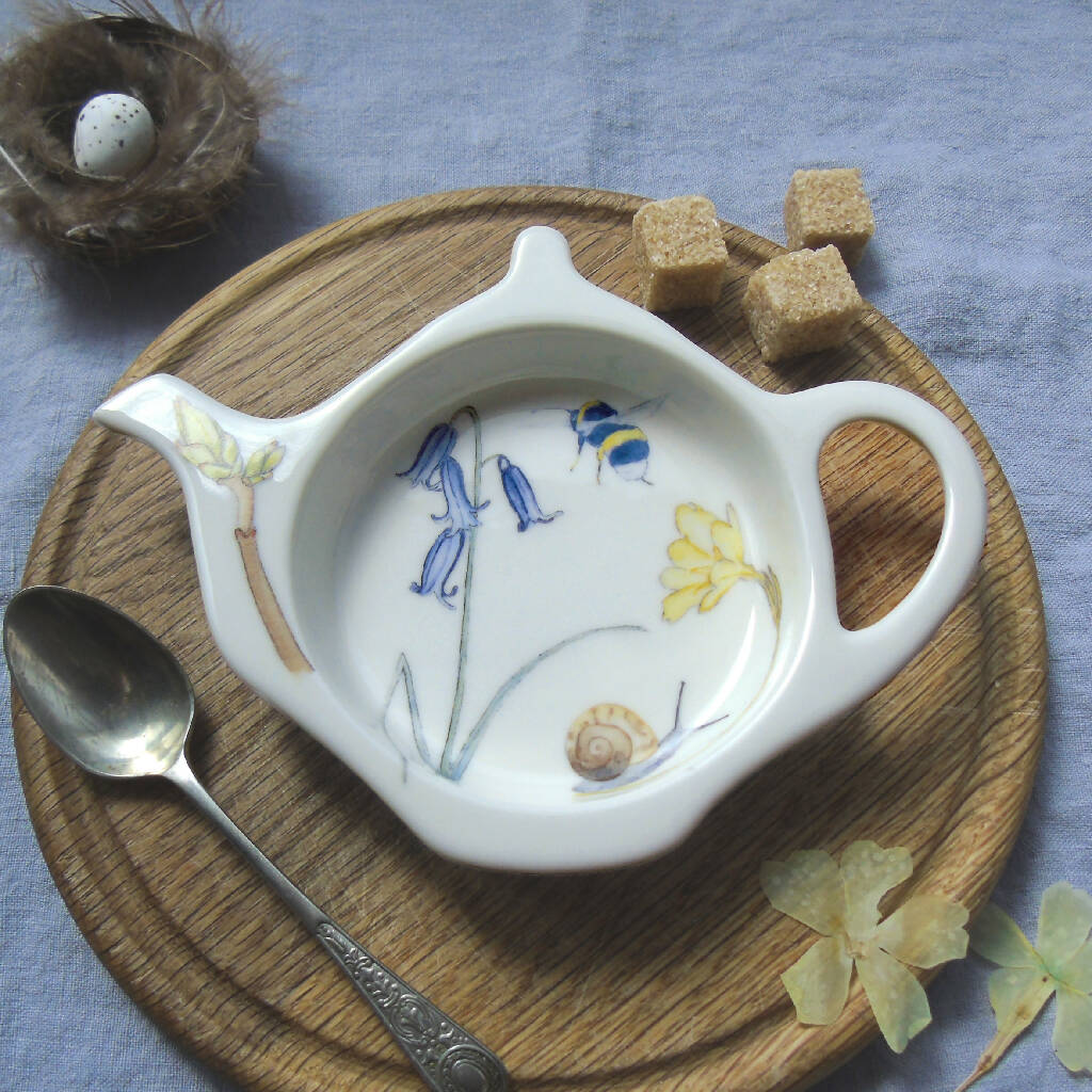 Bee and Spring Flower Bone China Teabag Tidy