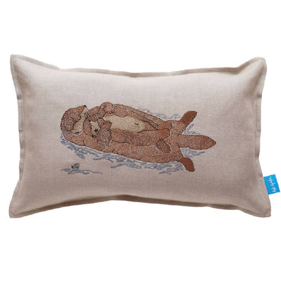 Sleeping Otter Mum & Pup Embroidered Cushion By Kate Sproston Design